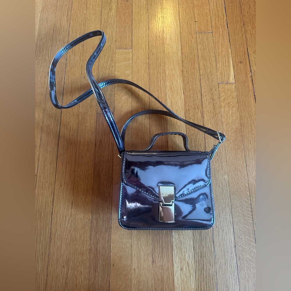 ASOS Vegan Patent Leather Metallic Pewter Mini Crossbody, NWOT